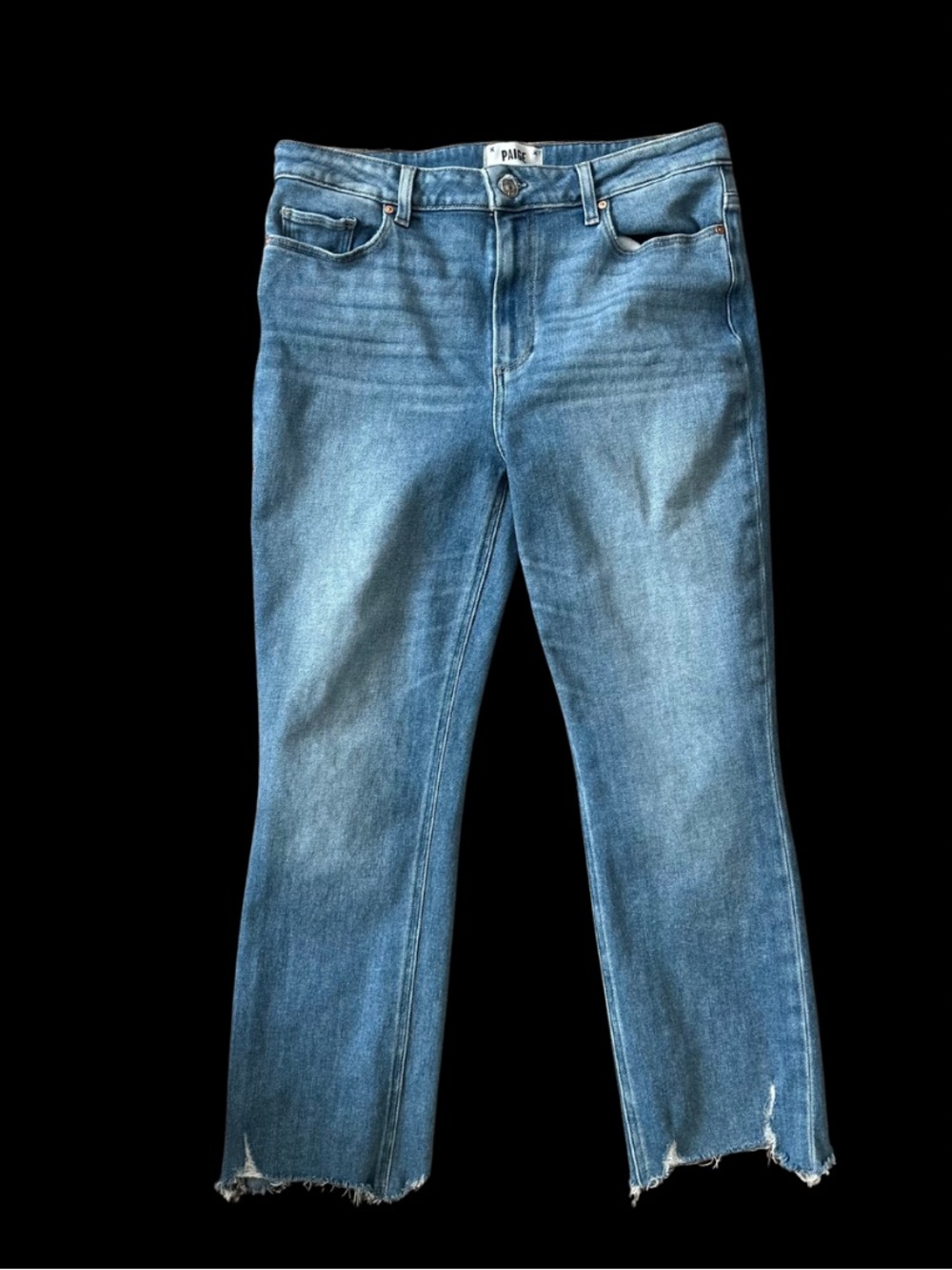 PAIGE Cindy High Rise Straight Leg Jeans Size 31 Petite Raw Hem